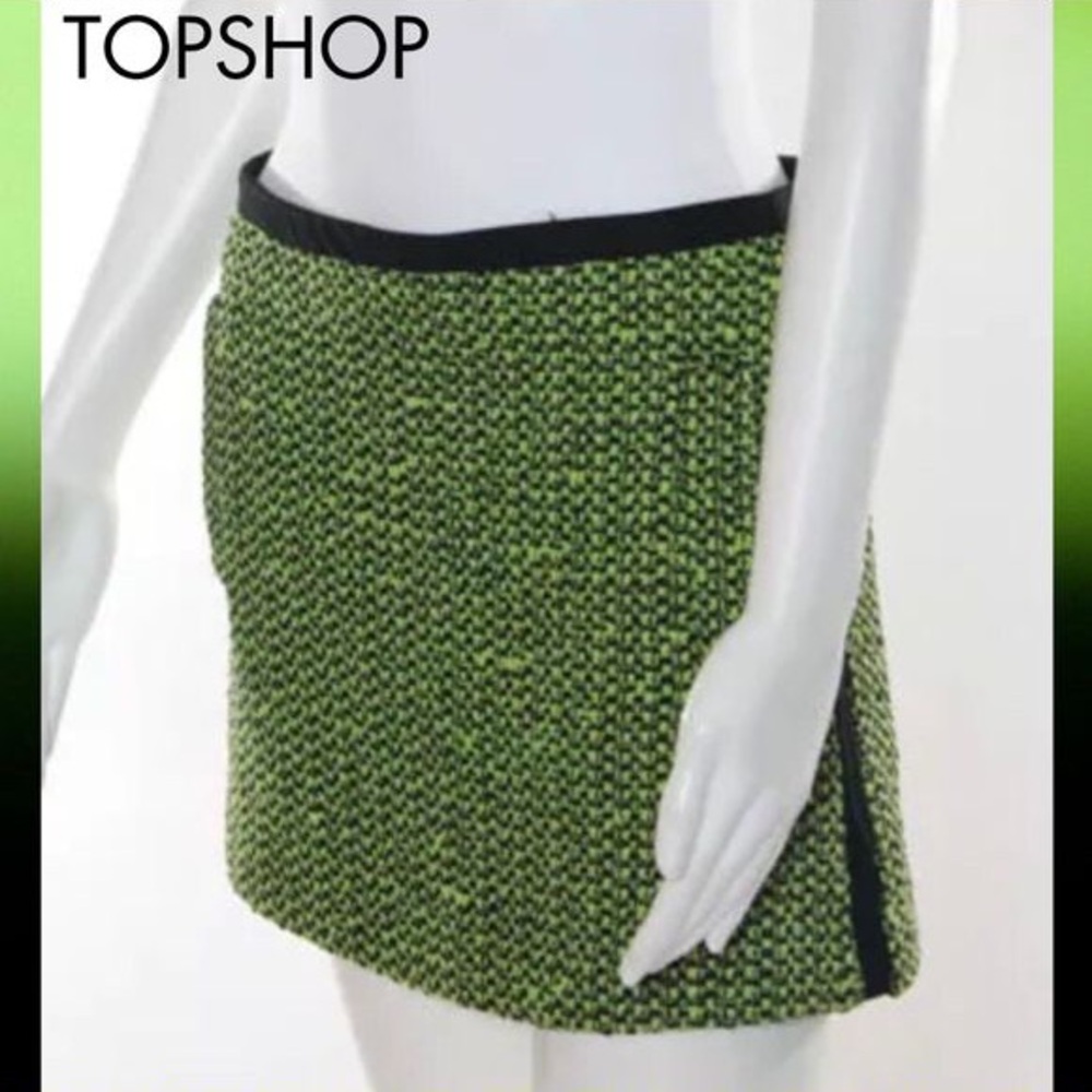 TOPSHOP Stunning Lime Green/Black Woven Skirt